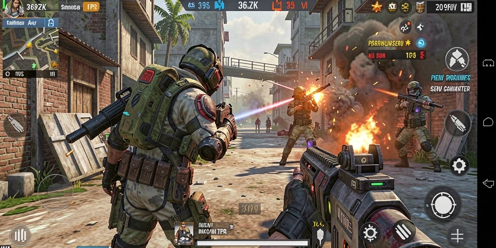 Screenshot gameplay <strong>369ZK</strong> menampilkan aksi tembak-menembak yang intens.