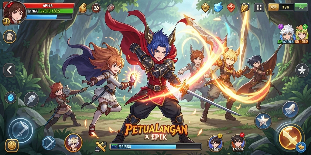 Screenshot utama API66 menampilkan aksi seru karakter Anime.