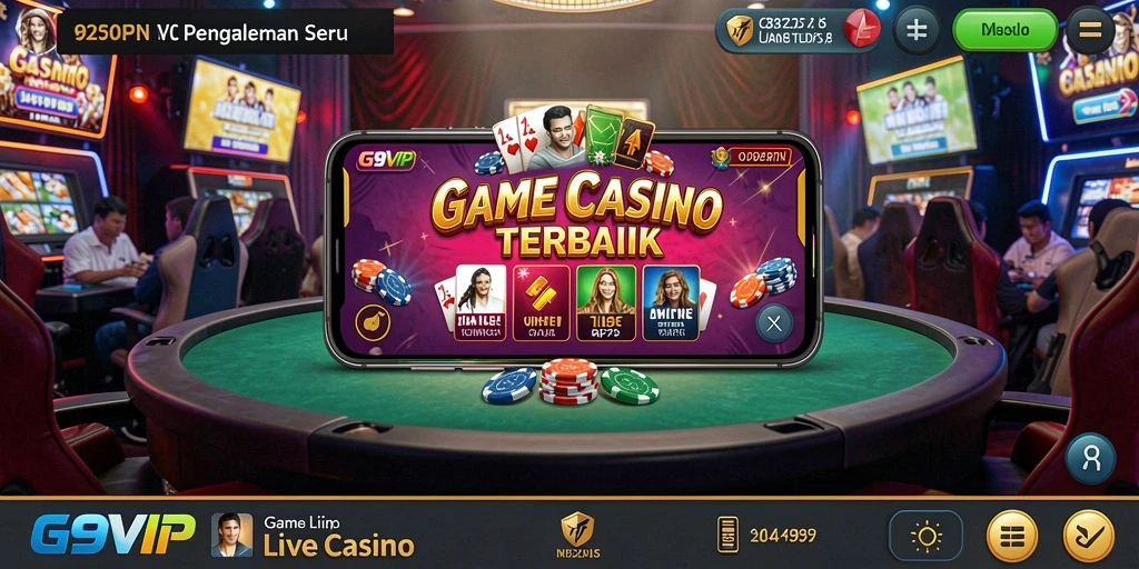 Tangkapan layar G9VIP menampilkan dealer profesional dan permainan Live Casino yang menarik.