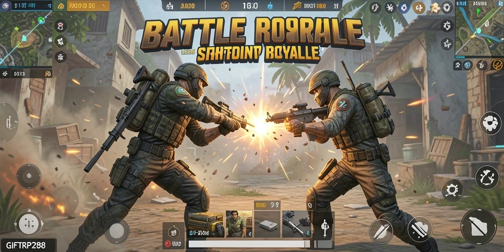 Tampilan gameplay seru di GIFTRP288 dengan aksi Battle Royale.
