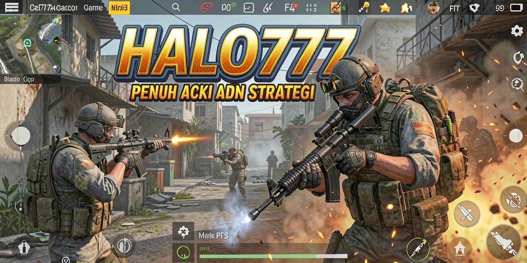 Screenshot utama HALO777 menunjukkan aksi tembak-menembak yang intens.