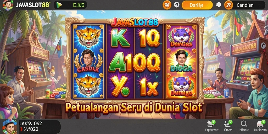Tampilan seru dari gameplay petualangan JAVASLOT88 yang penuh warna.
