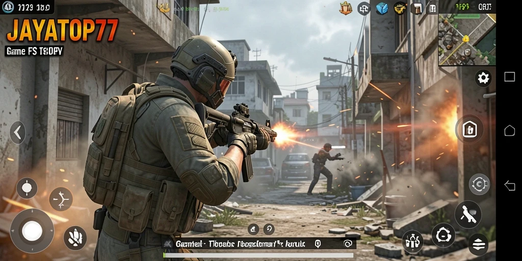 Screenshot gameplay JAYATOP77 dengan aksi tembak-menembak yang intens.