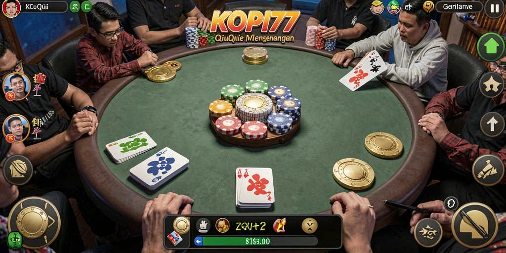 Tampilan gameplay seru dalam permainan QiuQiu KOPI77.