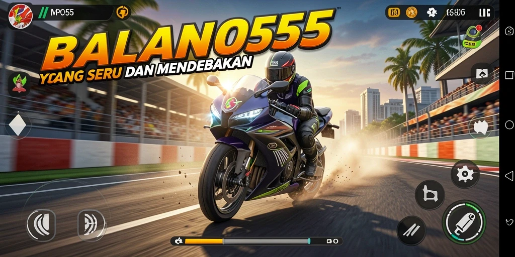 Tampilan gameplay MPO555 yang mendebarkan saat balapan motor.