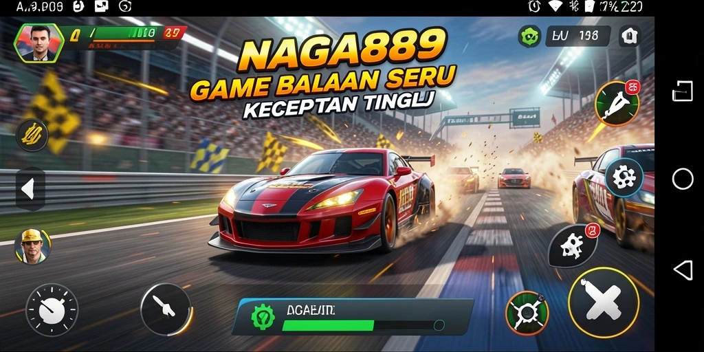 Tampilan gameplay seru NAGA889 dengan aksi balapan yang cepat.