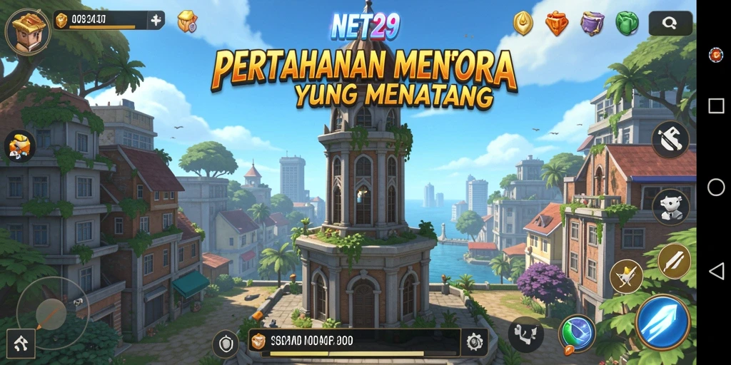 Tampilan menarik dari gameplay Tower Defense NET29 dengan menara dan musuh.