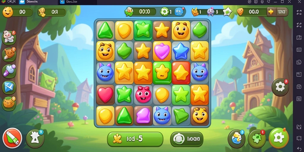 Screenshot OKJK menunjukkan gameplay Match-3 yang menarik dan penuh warna.