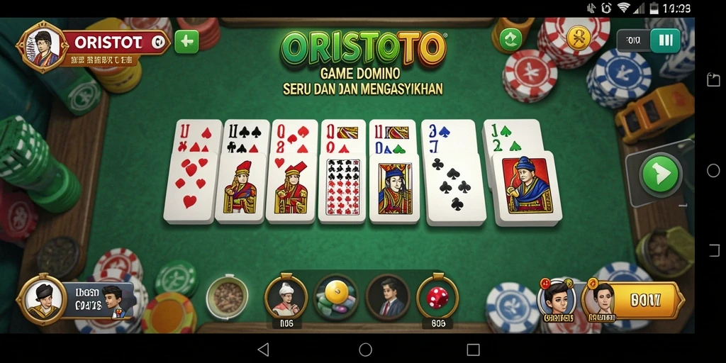 Screenshot gameplay ORISTOTO yang menunjukkan suasana permainan domino.