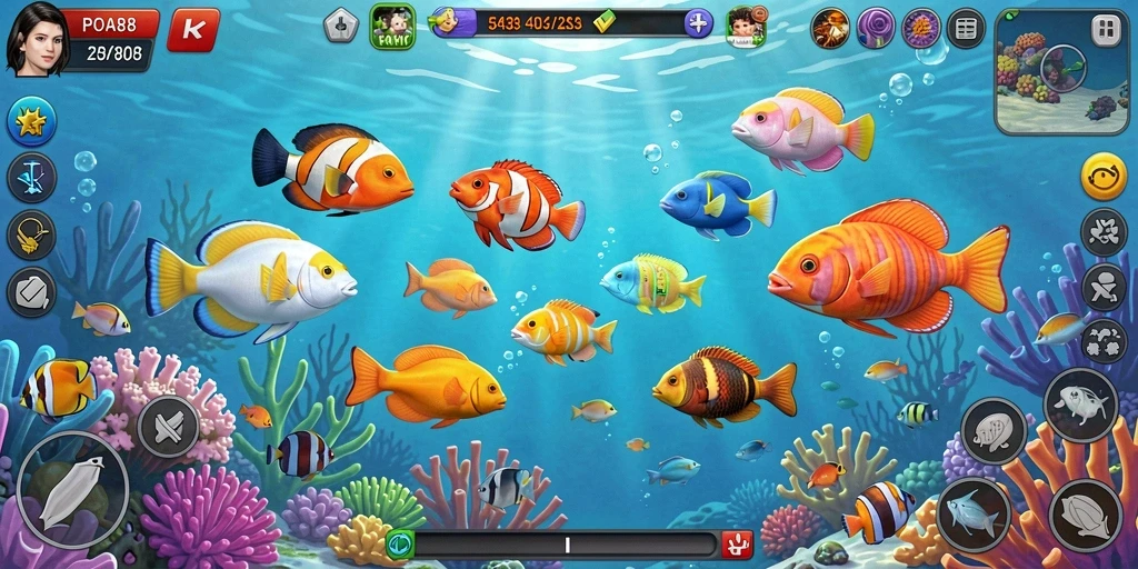 Screenshot gameplay POA88 menampilkan aksi seru menangkap ikan.