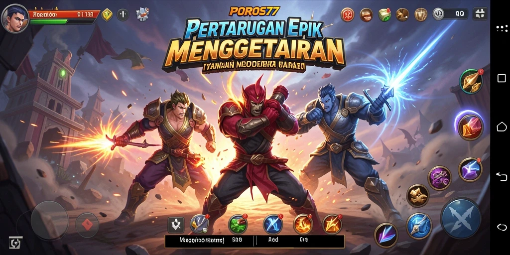 Tampilan gameplay POROS77 dengan aksi pertarungan yang mendebarkan.