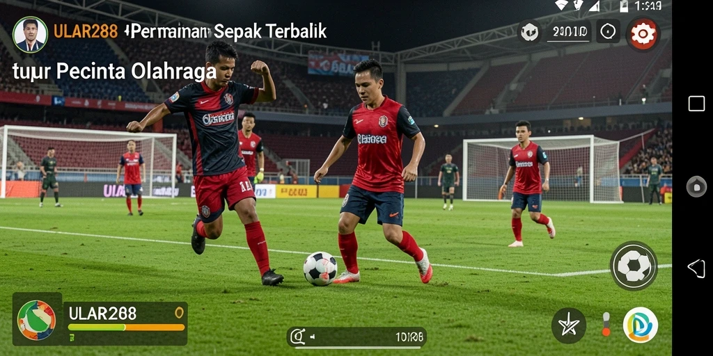 Screenshot gameplay ULAR288 menampilkan aksi seru di lapangan sepak bola.